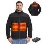TIDEWE Men’s Heated Jacket Fleece with Battery Pack, Rechargeable Coat for Hunting (Black, Size L)