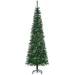 HOMCOM 6.5ft Pencil Artificial Christmas Tree, Xmas Tree with Thin Pine Needles and Realistic Branches, Pine Cones, Metal Base, Green