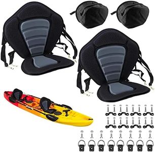 Kayak Seat Deluxe Padded Fishing Boat Seat Deluxe Sit-On-Top Canoe Seat Cushioned - 2 PCs Comfortable Backrest Support Universal Sit with Adjustable Straps Detachable Storage Bag