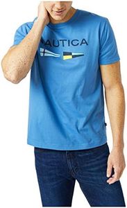 Nautica Men's Sustainably Crafted Logo Signal Flag Graphic T-Shirt Camiseta, Delft, L para Hombre
