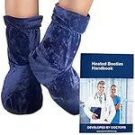 Doctor Developed Heated Booties - Foot Warmers for Women & Men - Heat Therapy Socks w/Microwavable Heating Pad for Feet - Foot Warmer Booties and Doctor Written Handbook - Ankle & Feet Warmers (Blue)