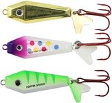 Northland Fishing Tackle Buck-Shot Coffin Ice Fishing Jigging Spoon, 3/8 Oz, 3 Spoons Per Pack, Assorted Colors for Walleye, Perch, Crappie, & More