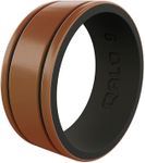 QALO Men's Rubber Silicone Ring, Metallic Striped Strata, Comfort Fit, Silicone Rubber Wedding Band, Breathable, Durable Wedding Ring for Men, 9mm Wide 1.85mm Thick, Copper & Black, Size 9