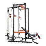 Sunny Health & Fitness Power Zone Strength Rack Power Cage with Lat Pull Down Attachment and Weight Bench