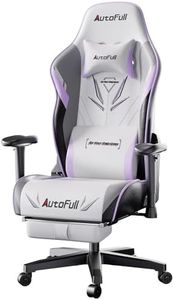 AutoFull C3 Gaming Chair with Wider Seat Cushion, Ergonomic Gamer Chair with Footrest, Adjustable Seat Height and Backrest Tilt, Headrest and Lumbar Support, White