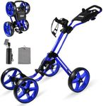 Tivor Lightweight Golf Push cart 4 Wheel Foldable Golf Trolley for Adults and Junior with Ergonomic Adjustable Handle, Scorecard Holder, Umbrella Mount, Foot Brake, All-Terrain Wheels(Blue)