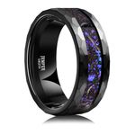 JEWPER Tungsten Rings for Men Womens 8mm Black Fashion Promise Wedding Band Hammered Groove Meteorite Orbo Carbide Beveled Polished Edge Comfort Fit, 13, Tungsten Non-Precious Metal, galaxy foil iron