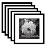 Americanflat 12x12 Picture Frame with Polished Plexiglass - Set of 5 - Use as 9x9 Frame with Mat or 12x12 Frame Without Mat - Galleria Collection - Gallery Wall Frame Set for Wall Display - Black