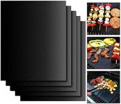 KARP Silicone Grill Mat for Outdoor Grill, Non Stick BBQ Grill Mat Baking Mats Teflon BBQ Grill Accessories Reusable, Works on Gas, Charcoal, Electric Grill (5 Qty - Black (0.2 MM))