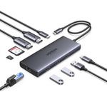 UGREEN Laptop Docking Station Dual Monitor, Revodok Pro 210 USB C Hub (10-in-1) with Dual 4K@60Hz, Single 8K, 100W PD, 1Gbps Ethernet, 4x 5Gbps USB-A/C Data, SD/TF, Aluminum USB-C Dock for Dell, HP