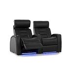 Octane Seating Flex HR Series Home Stadium Seating - Black Top Grain Leather - Power Recline - Motorized Headrest - Lighted Cup Holders - Straight Row 2