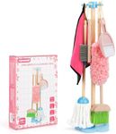 Kids Cleaning Set, Wooden Toddler Broom Set for Housekeeping, 7 Pieces Montessori Cleaning Toys with Kids Broom and Mop Set, Housework Pretend Play Toy Gift for Boys Girls Ages 3+