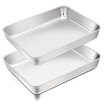 TeamFar Lasagna Pan, 12⅖’’ x 9¾’’ x 2’’, Stainless Steel Rectangular Casserole Cake Baking Brownie Pan, Non-toxic & Sturdy, Brushed Surface & Deep Side, Dishwasher Safe, 2PCS