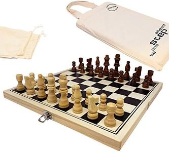 Big Game Hunters Portable Wooden Chess Set – Pine Folding Board 30 × 30 cm (12 × 12 in) Travel Chess Set – Superior Chess Pieces with Protective Base Pads – Board Game for Adults & Kids