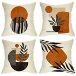 Ussap Boho Abstract Sunset Plant Olive Leaves Decorative Throw Pillow Covers Set of 4, Bohemian Geometry Line Pillowcase Decoration, Minimalist Modern Art Aesthetic Cushion Case Home Decor 18x18