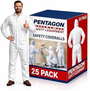 PENTAGON SAFETY EQUIPMENT - Disposable Overalls, Full-Coverage Hazmat Suit with Hood, Overalls for Men/Women, Pack of 25 White Coveralls for Extreme Work Environments & Various Applications, X-Large