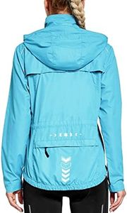 FitsT4 Sports Women's Cycling Running Jackets Lightweight Windproof Bike Windbreaker Reflective with Hood Light Blue Size M