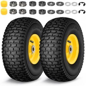 Wiltire 15x6.00-6 Tire and Wheel Assembly (2 Pack),Replacement Riding Lawn Mower Front Tires - With 3" Centered Hub and 3/4" Bushings (Extra 5/8" Bushings)