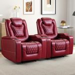CANMOV Power Recliner Set of 2, Electric PU Leather Recliner with USB, Cup Holders & Hidden Storage, Overstuffed Reclining Chair for Home Theater, Living Room, Bedroom, Red