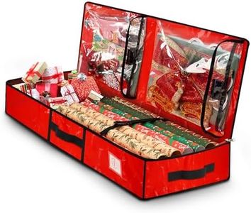 HikooLSS Wrapping Paper Organizer Storage Container for Christmas Holiday Gift Bag Storage 43.2" Durable PE Underbed Storage Container with Interior Pockets Fits 24 Paper Rolls (Red)