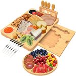 Large Bamboo Cheese Board Charcuterie Boards Set - Include Serving Platter Round Fruit Tray, Perfect House Warming Gift Anniversary and Wedding Gift