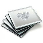 Angraves Lustre Love Heart Silver Sparkle Glitter Mirrored Glass Coaster Set of 4