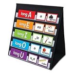 AUVCAS Tabletop Pocket Chart for Classroom or Home,Small Double Sided Stand Pocket Chart – Fits Standard 3” Sentence Strips and Cards (Black)