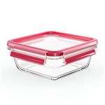 Emsa N10414 Clip & Close Glass Food Storage Container Square 0.8 L Stackable Freezer Safe Oven Safe Microwave Safe Non-Slip Stacking 100% Leak Dishwasher Safe Transparent Red