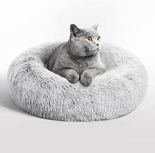 Love's cabin 20in Cat Beds for Indoor Cats - Cat Bed with Machine Washable, Waterproof Bottom - Grey Fluffy Dog and Cat Calming Cushion Bed for Joint-Relief and Sleep Improvement