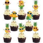 Down Pineapple Party Cupcake Toppers - 24PCS Funny Pineapple Cake Decorations Luau Cupcake Toppers Tropical Fruit Cupcake Decor for Birthday Summer Hawaiian Luau Party Supplies