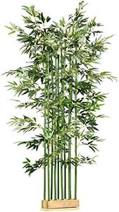 HOMCOM Bambú Artificial en Maceta de Madera de Pino 180 cm Planta Artificial con 1640 Hojas Realistas Decoración para Interior Hogar 35x10x180 cm Verde