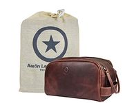 10" Premium Leather Toiletry Travel Pouch With Waterproof Lining | King-Size Handcrafted Vintage Dopp Kit By Aaron Leather Goods (Walnut)