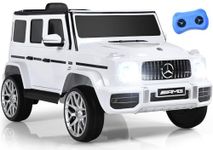 INFANS Licensed Mercedes Benz G63 Kids Ride On Car, 12V Electric Vehicle with Remote Control, Double Open Doors, Music, Bluetooth, Wheels Suspension, Battery Powered for Children Boy Girl (White)