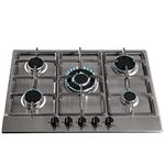 SIA 70cm Stainless Steel 5 Burner Gas Hob With Cast Iron Pan Stands & Wok Burner