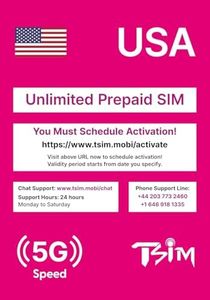 TSIM 9 Day T-Mobile 5G SIM Card, Unlimited Data, Calls & Texts for Travel to USA