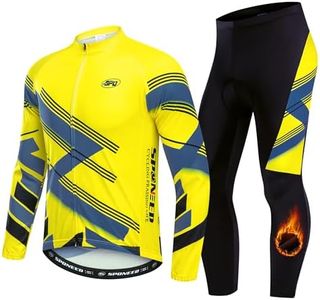 Men’s Cycling Warm Fleece Set Long Sleeve Jacket 4D Padded Pants Riding Clothing Set Medium Yellow
