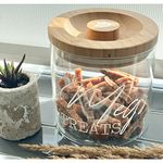 Personalised Pet Treat Glass Storage Jar Canister Wooden Lid Airtight Dog Cat