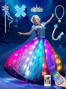 BLINGCOS Princess Costume for Girls, Toddler Princess Dress Up Christmas Costume for Girls with Accessories, RGB Light Up Dress, Syncs Music App Control, 3-10 Years Old