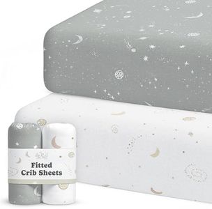 2-Pack Crib Sheet for Standard Crib & Toddler Mattress (Galaxy, Moon and Stars) - Premium Fitted Baby Crib Sheets Neutral - Buttery Soft Cotton Blend - Crib Mattress Sheets Fitted - Baby Bed Sheets