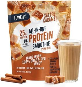 FlavCity Grass Fed Whey Protein Powder - Salted Caramel - 25g Protein & 10g Collagen - with Vanilla, Cordyceps & Reishi Mushroom Powder - Gluten Free & No Added Sugars (20 Servings)