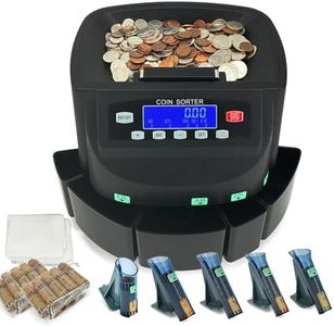 Professional USD Coin Counter and Sorter with LCD Display,Coin Sorter Machine for USD Coin 1¢5¢10¢25¢$1, 2000-coin Capacity,300 Coins/min,Automatic Change Counter,5 Bins,5 Tubes (+96 Wrappers+Cover)