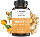 Thomas' all-natural Remedies Turmeric Curcumin and Ginger with Black Pepper, Organic Turmeric Joint Support Supplement- 95% Curcumin - NO fillers, Vegan - 120ct