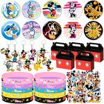 Mickey Party Favors,50Pcs Birthday Party Supplies,Include 10 Button Pins,10 Key Chains,10 Gift Boxes for Kids,Best For Fill Up the Goodie Bags for Mickey Themed Party