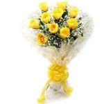 Floralbay Fresh Live Flower Bouquet of Roses For Birthday Gift, Anniversary Gift, Wedding Gift, Farewell Gift & Gift For Special Occasions (Same Day Delivery) (Yellow, Bunch of 10)