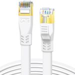 DDMALL CAT8 Ethernet Cable, 3 Meter High Speed 40Gbps 2000MHz Flat CAT 8 Patch Cord, Gigabit Internet Network LAN Cable with Gold Plated RJ45 Connector for Gaming, Modem, Router, PC (3 m White)