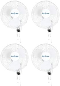 Hurricane Classic 16 Inch 90 Degree Oscillating Indoor 3 Speed Wall Mounted Fan with Adjustable Tilt and Pull Chain Control, White (4 Pack)