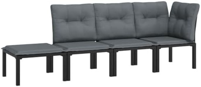 vidaXL 4-Piece Lounge Set Black & Grey - Comfortable Outdoor Rattan Seating with Footstool - Weather-Resistant Modular Garden/Patio Furniture