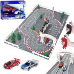 UNIKONIO Slot Car Race Track Sets with 2 Lap Counter Tracks 2 Adjustable Speed Controllers 2 Cars, Battery or Electric 1:87 Block Building Baseplate DIY Racetrack for Kids Boys Girls Ages 8+