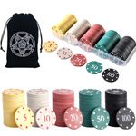 Scettar 100 PCS Poker Chips Set, Numbered Poker Chips with Deck Box with Black Velvet Pouch Bag, Plastic Learning Counters Disks and Learning Math Counting Chips,Game Night Party Supplies