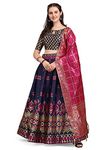 PURVAJA Women's Silk Blend Semi-Stitched Lehenga Choli (Keshvi-Navy Blue Free Size)